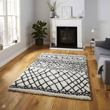 Scandi Berber G274 Modern Moroccan Berber Soft Plush Boho Shaggy White/Black Rug-Think Rugs-Rug Love - The Most Loved Rug Store